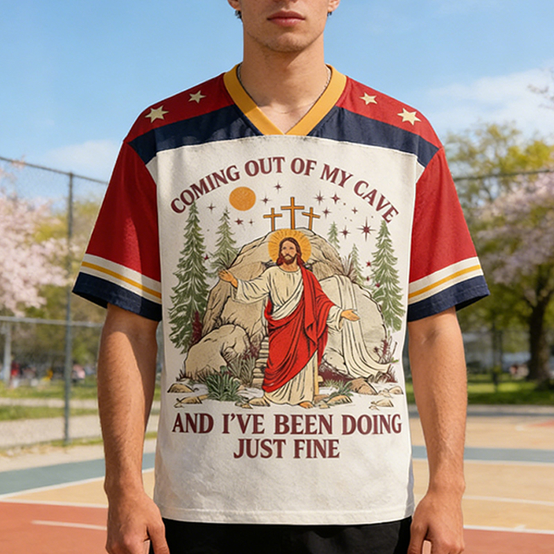 Personalized Coming Out of My Cave Mesh Football Jersey Custom Name and Number Christian Resurrection Shirt for Faithful Men Women