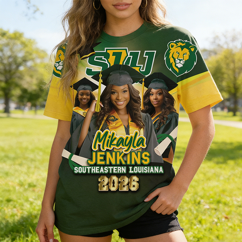 Personalized All Over Print Graduation T-Shirt Custom Photo Name School Commemorative Outfit for Class of 2026