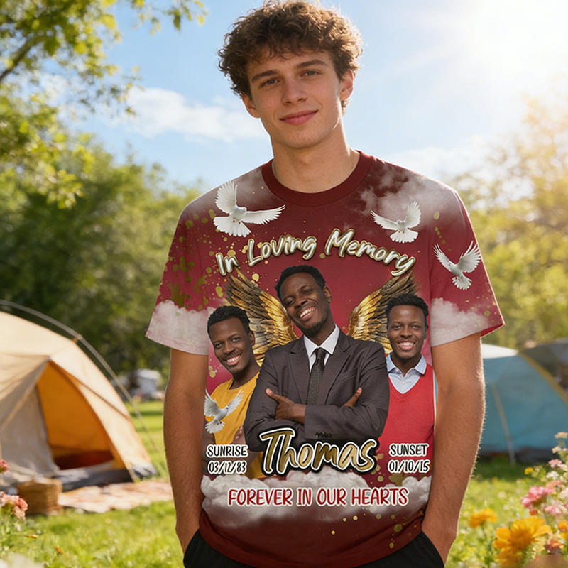 Personalized In Loving Memory All Over Print T-Shirt Custom Photo and Dates Memorial Gift for Family
