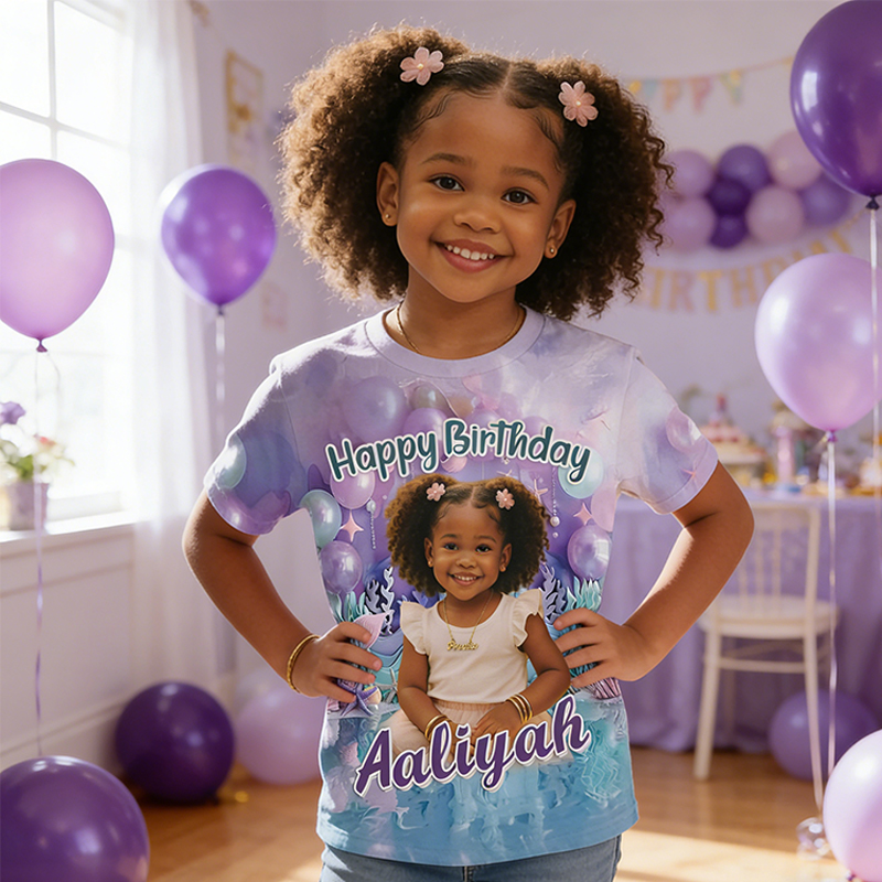 Personalized Princess Castle Birthday All-Over Print T-Shirt Custom Photo and Name Kids Birthday Gift for Little Princess