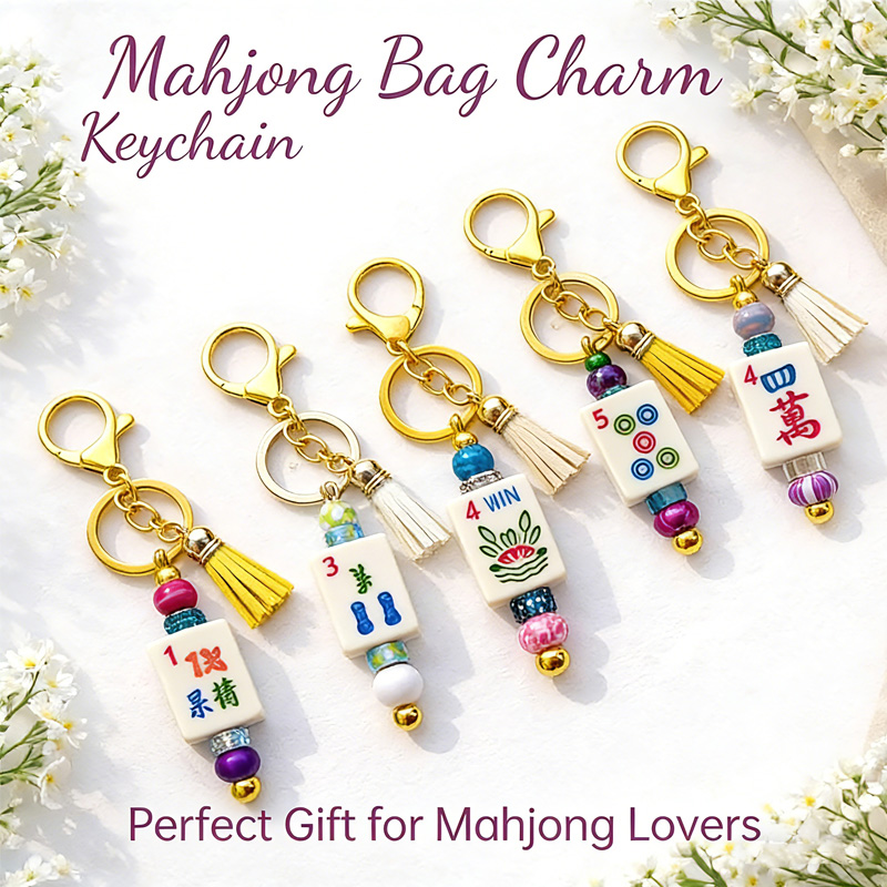 Mahjong Tile Keychain Gift for Player Mahjong Bag Charm Accessory Mahjong Lover Gifts