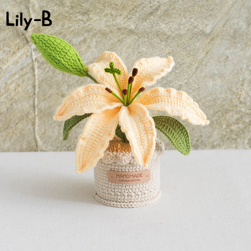Handmade Crochet Sunflower Rose Lily Flower Pot Mother S Day Birthday Graduation Decor Cute Gift for Her Kid Girlfriend Friend Mom Grandma