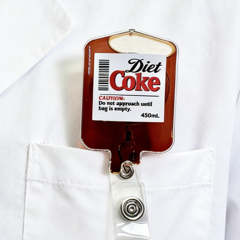 Personalized Diet Coke IV Bag Badge Reel Do Not Approach Until Bag Is Empty Badge Reel Medical ID Holder for Nurses