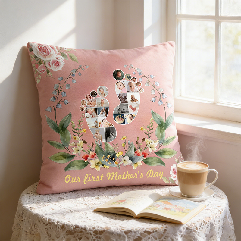 Personalized New Mom Birth Flower Pillow with Baby Photos Happy 1st Mother's Day Throw Pillow Mothers Day Gift For Mom