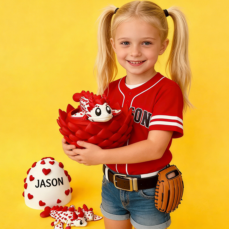Personalized 3D Printed Baseball Heart Dragon and Egg Toy Set with Custom Name for Kids and Fans 