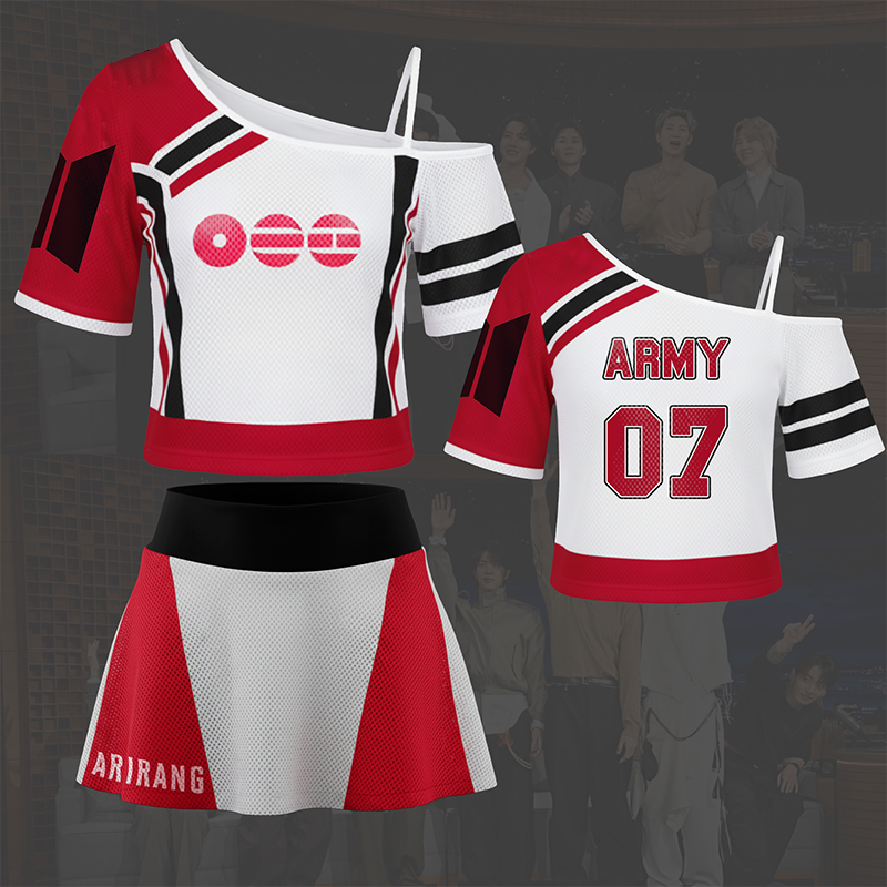 *Personalized ARIRANG Red and White Mesh Skirt K-Pop Fan Apparel for Concert Wear