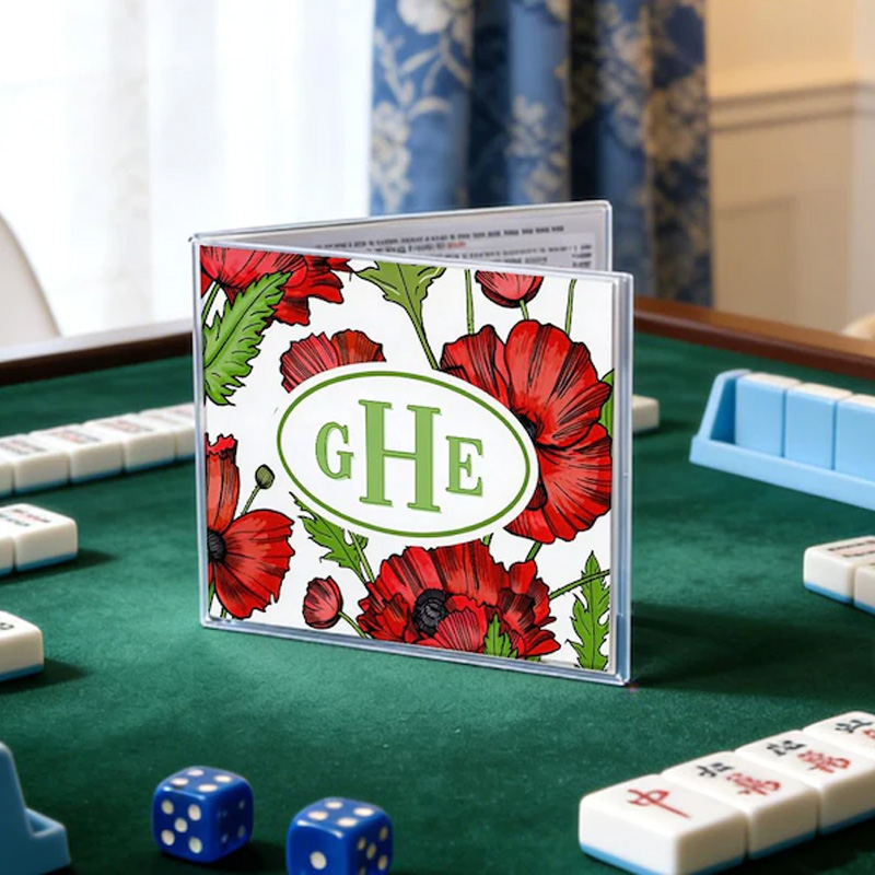 Personalized Mahjong Card Cover with Chinoiserie Sleeve Trifold NMJL Holder Gift for Mahjong Lovers