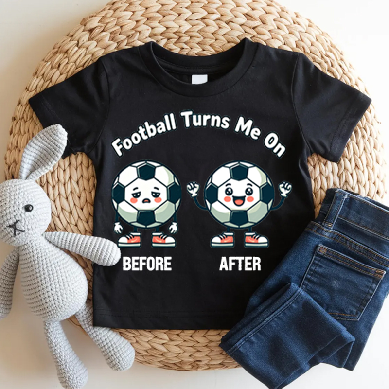 Personalized Football Kid T-shirt Football Turns Me On with Custom Name and Number Gift for Football Little Fans