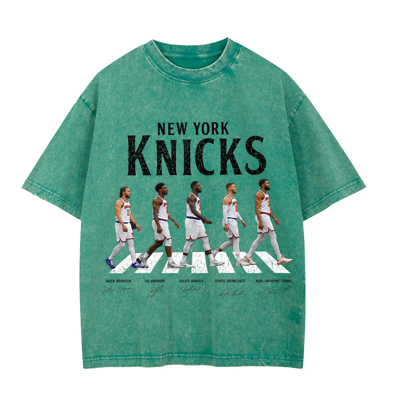 New York Basketball Stars Walking Graphic Washed T-shirt Vintage Rock‑Inspired Street Style Shirt