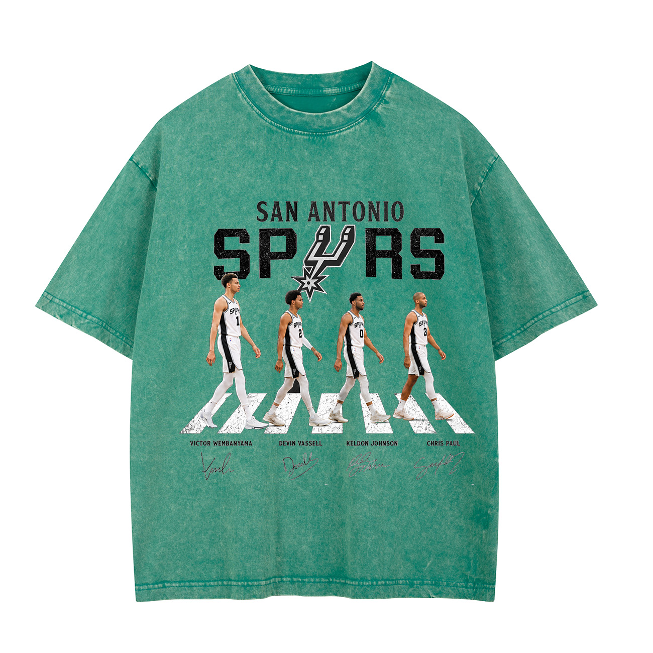 San Antonio Basketball Legends Walking Graphic Washed T-shirt Vintage Rock‑Inspired Streetwear Shirt