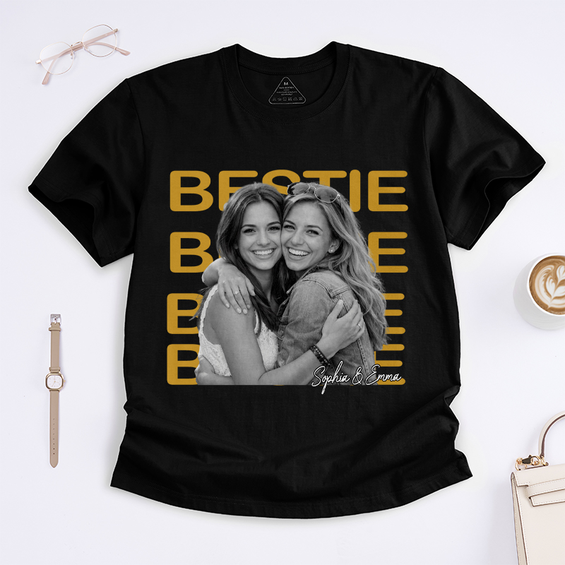 Personalized Bestie T-Shirt Bestie Custom Photo and Name Gift for Friend