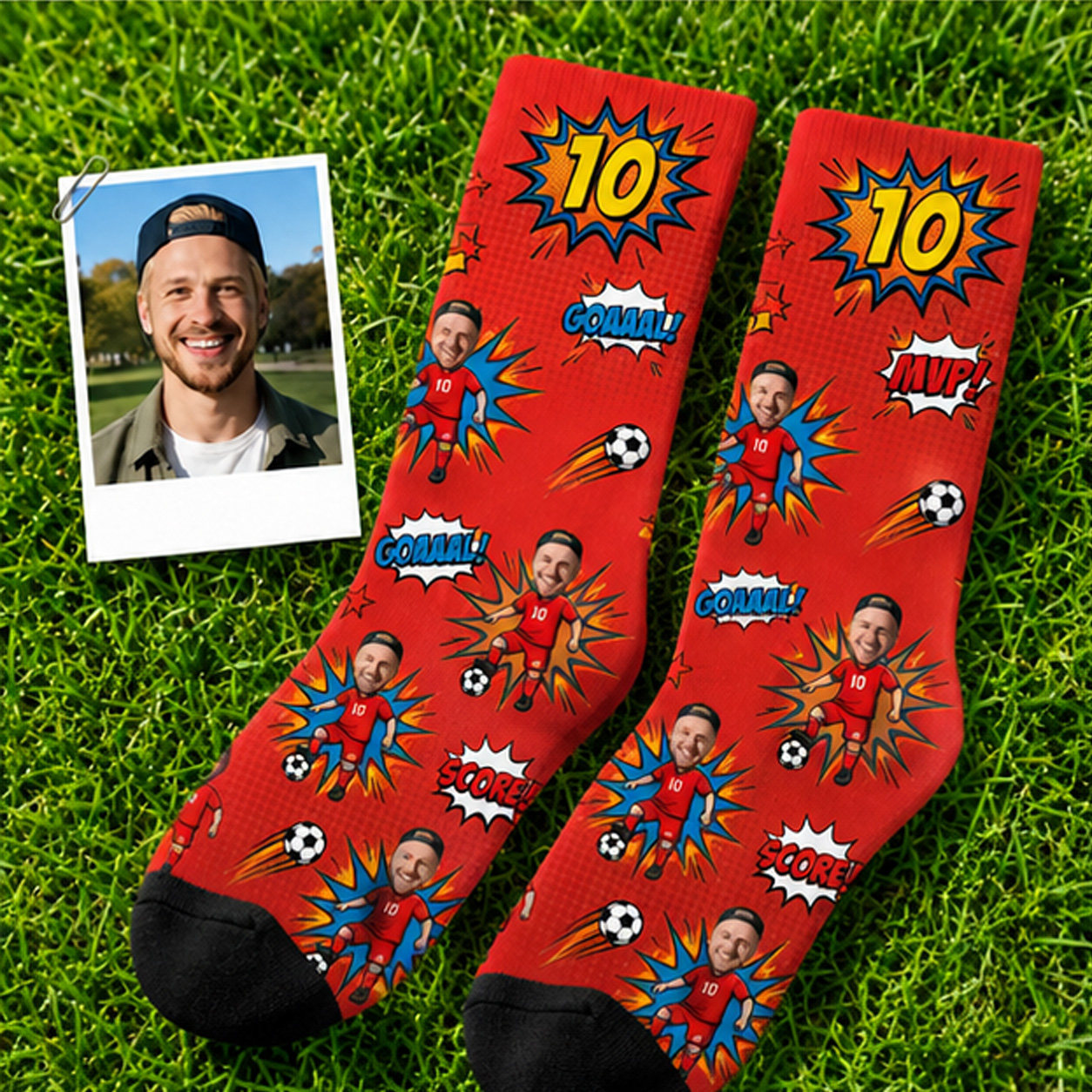 Personalized Face Soccer Socks Custom Photo and Number Soccer Crew Socks Sports Fan Gift