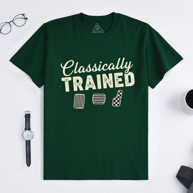 Classically Trained Manual Stick Shift Car Enthusiast Crew Neck Short Sleeve Casual Tee for Driving Lovers