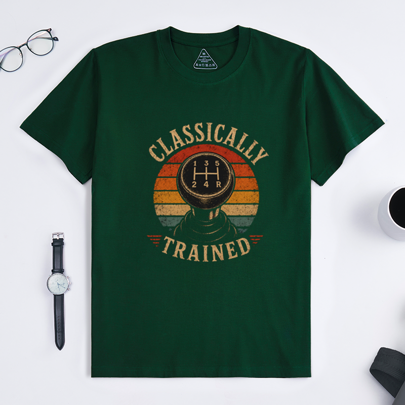 Classically Trained Manual Gear Shift Driver Crew Neck T-Shirt Vintage Style Tee for Stick Shift Car Enthusiasts