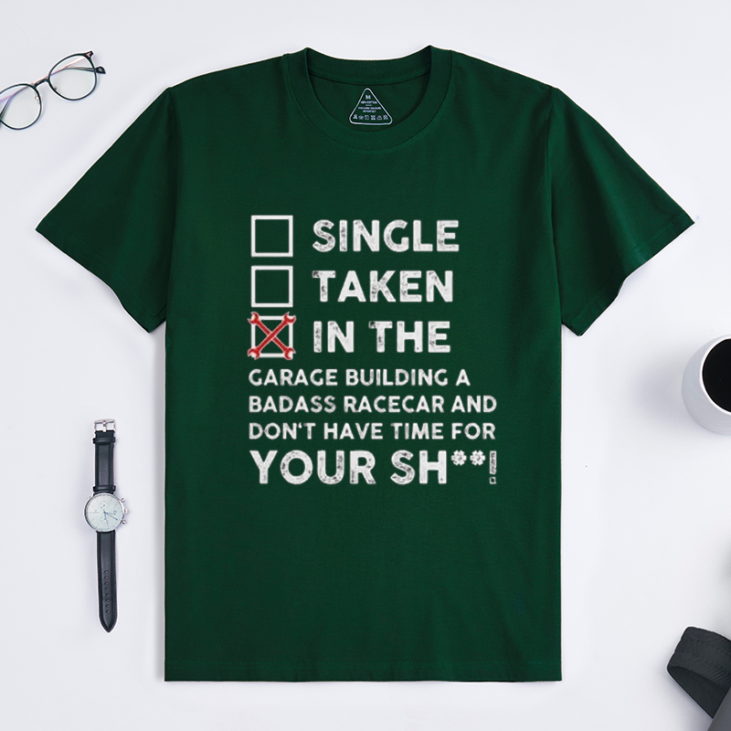 Funny Relationship Status Garage Race Car Builder Crew Neck Tee for Grease Monkey Mechanic Car Modding Enthusiasts