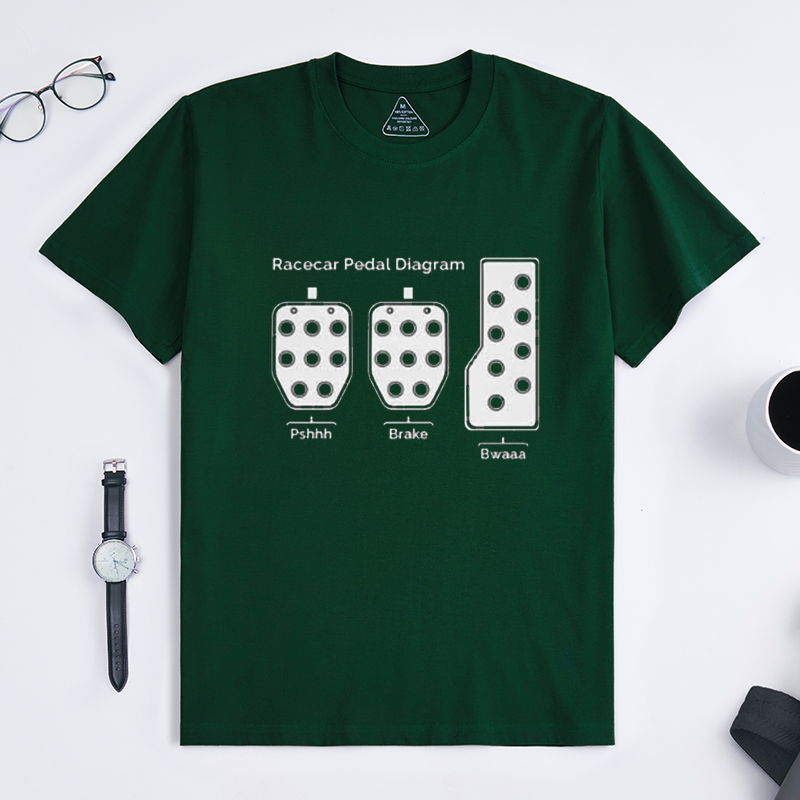 Funny Racecar Pedal Diagram Humor Crew Neck Short Sleeve T-Shirt for Turbo JDM Racing & Automotive Car Enthusiasts