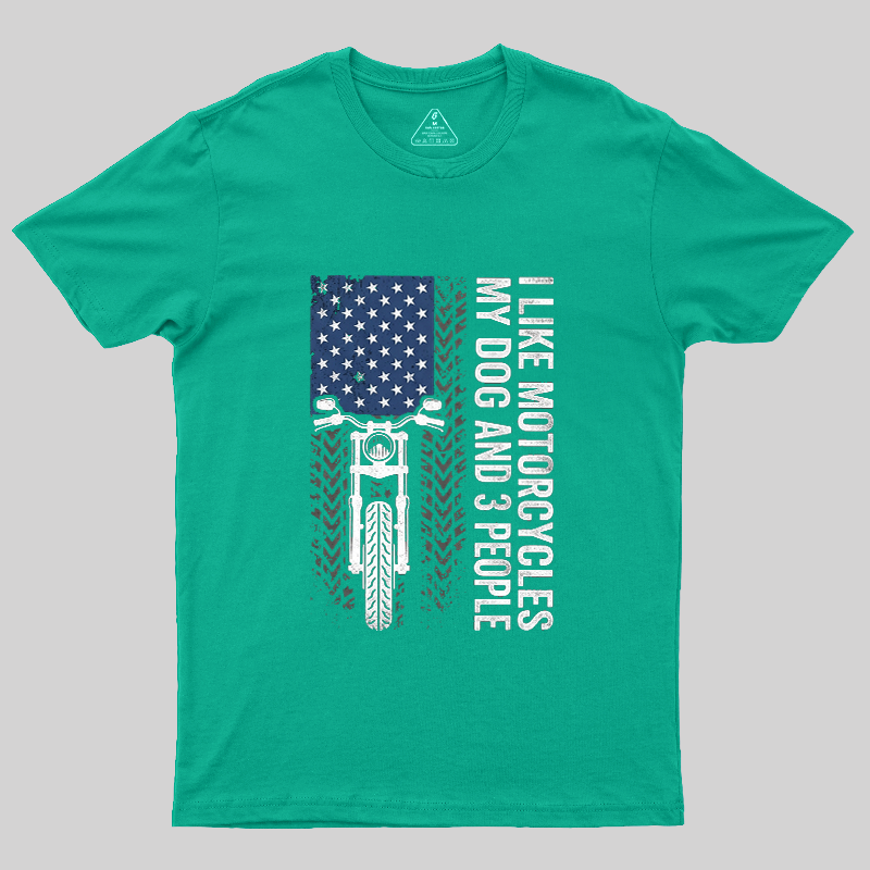 I Like Motorcycles My Dog And 3 People USA Flag Biker Vintage T-Shirt