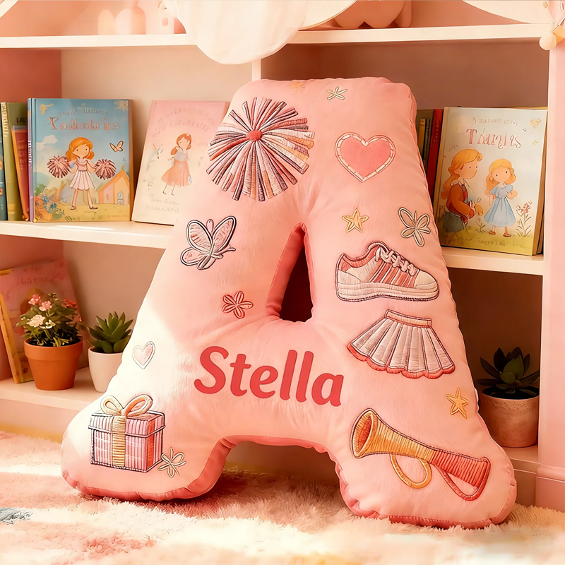 Personalized Cute Cheerleader Letter Pillow with Custom Name for Girls and Cheer Squad Members