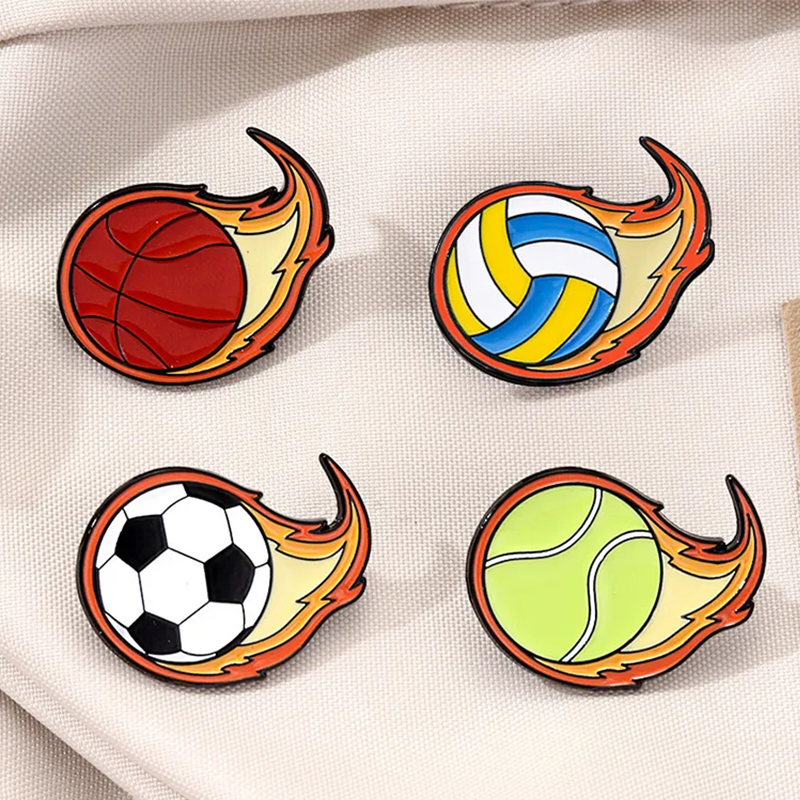 Personalized Sports Ball Pins with Fiery Design for Sports Lovers
