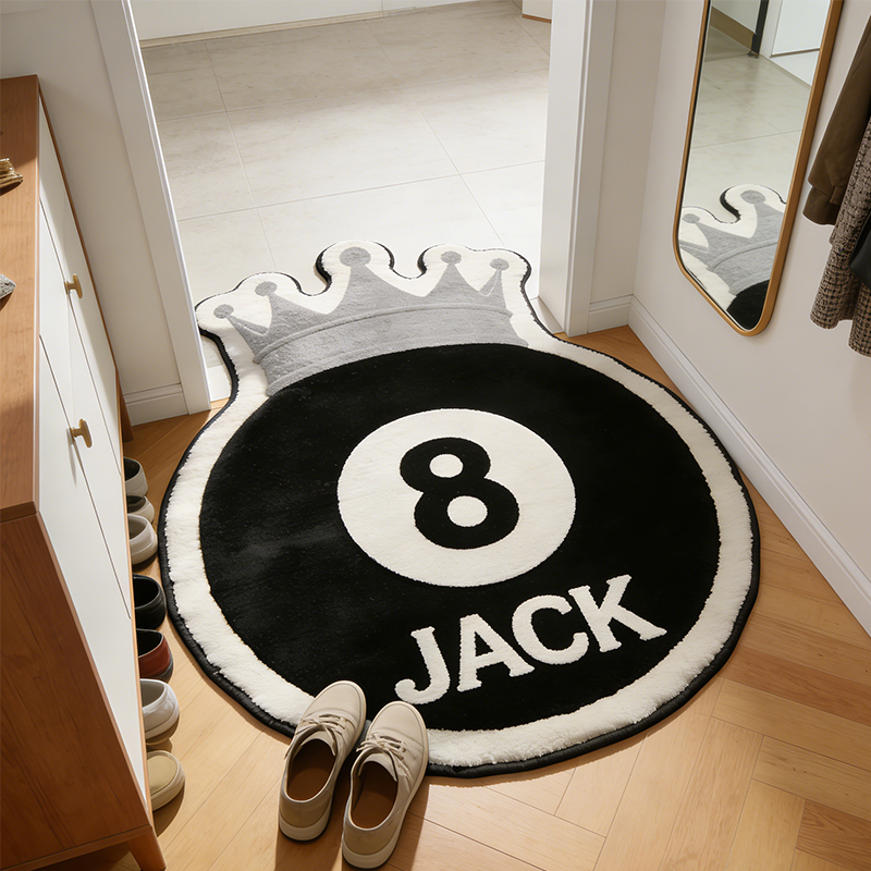 Personalized Billiards Rug with 8-Ball and Regal Crown Design and Custom Name for Pool Enthusiasts