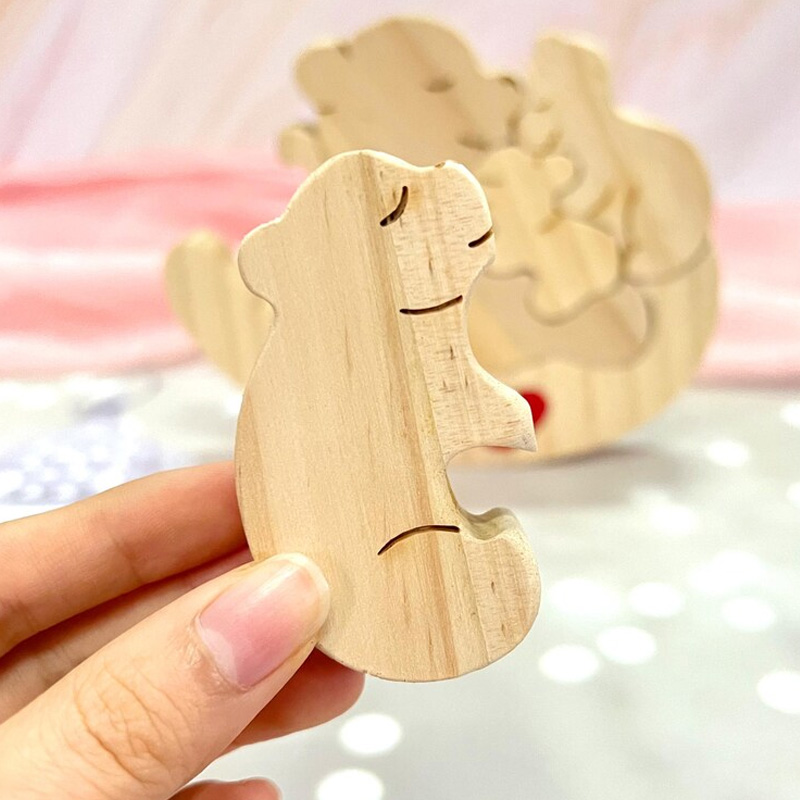 Personalized Wooden Shaking Bear Puzzle Cute Parent Child Bear Fun Swinging Chair Napping Bear Engraved Name Mother's Day Gift Family Keepsake Gifts