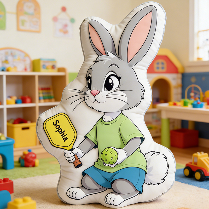 Personalized Easter Pickleball Bunny Pillow with Custom Name for Kids Easter Gifts 