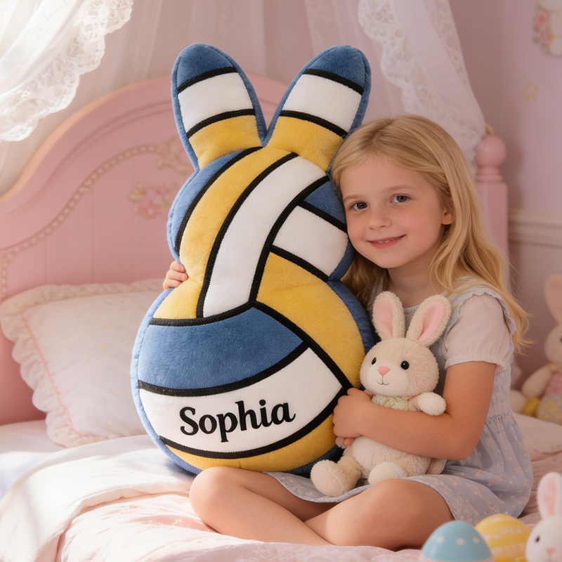 Personalized Easter Volleyball Bunny Pillow with Custom Name for Kids Easter Gifts