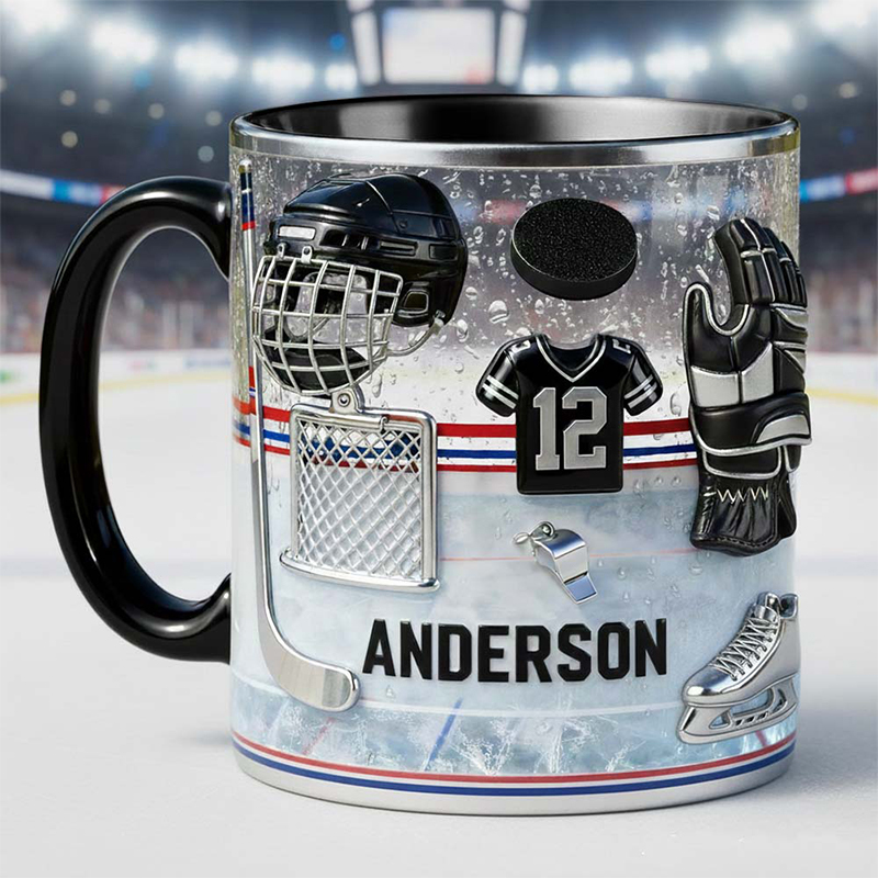 Personalized Ice Hockey Coffee Mug with Custom Name and Jersey Number for Ice Hockey Enthusiasts