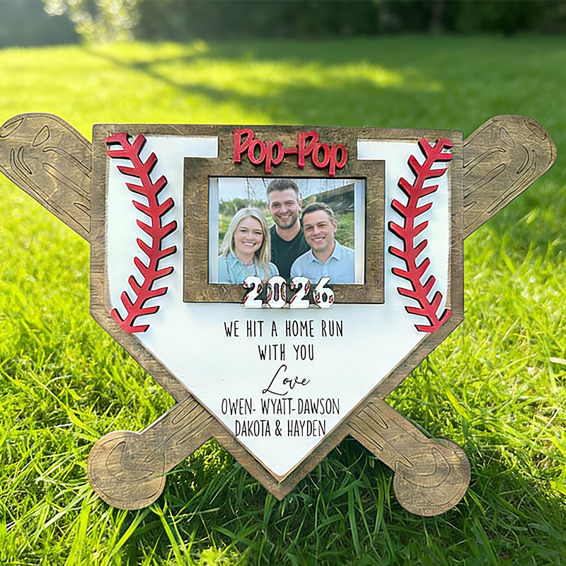 Personalized Baseball Home Plate Photo Frame with Custom Message for Family Memories