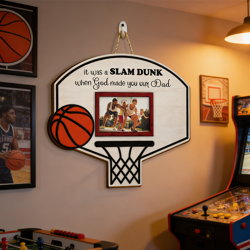 Personalized Basketball Hoop Photo Frame Wall Hanging  for Dad