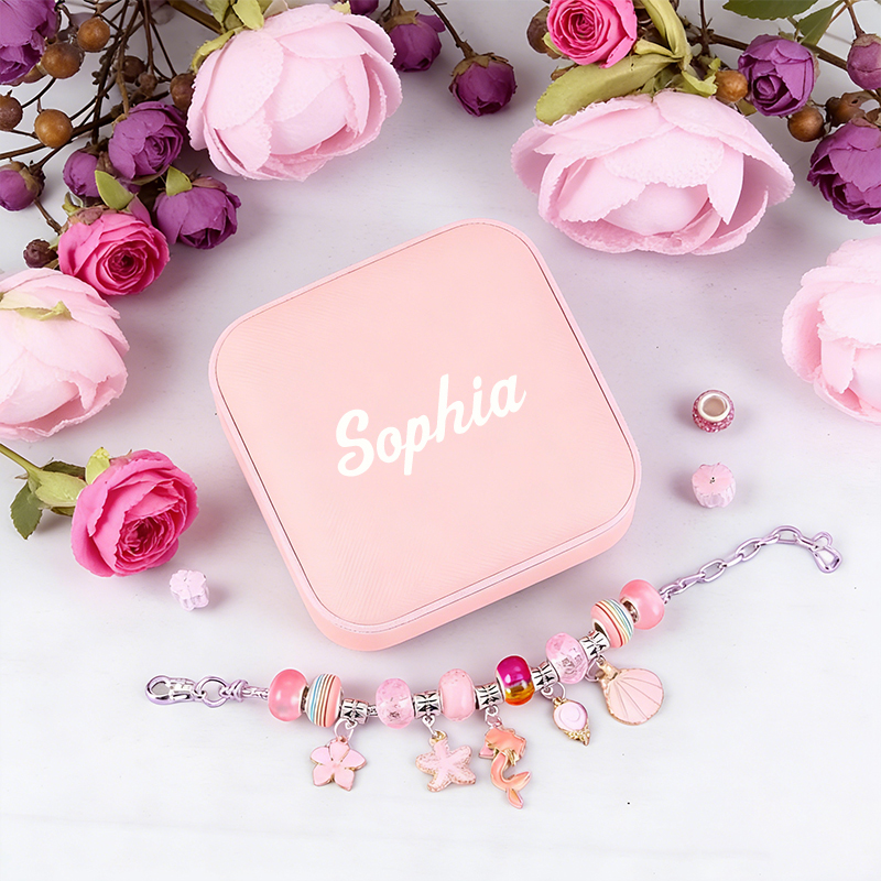Personalized Jewelry DIY Kit for Kids Custom Name Jewelry Box,Bracelet and Necklace Making Set Bracelet Making Kit for Girls 68 Pcs DIY Jewelry Set