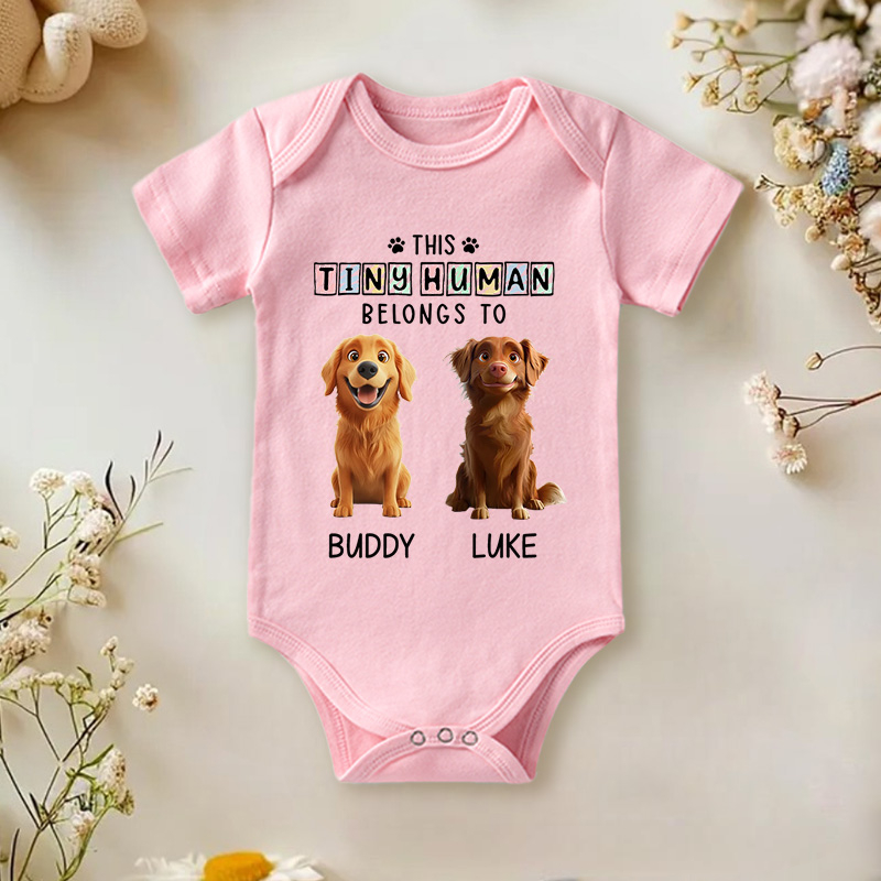 Personalized Tins Baby and Lovely Dogs Bodysuit Baby Shower Gift