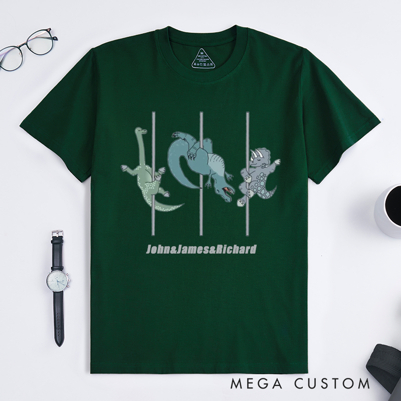 Personalized Dinosaur Pole Dancing T-Shirts Fun Dancing Custom Name Unisex Gift for Adults Unique Cute Present
