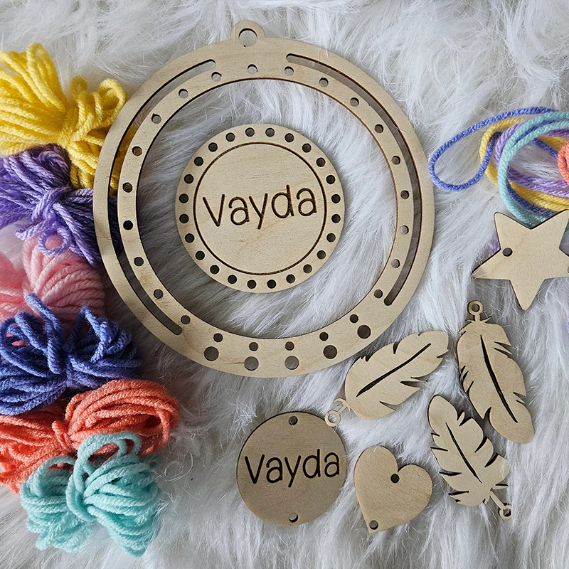 Personalized DIY Dream Catcher Kit for Kids Custom Name Creative Craft with Yarn and Wooden Decorations