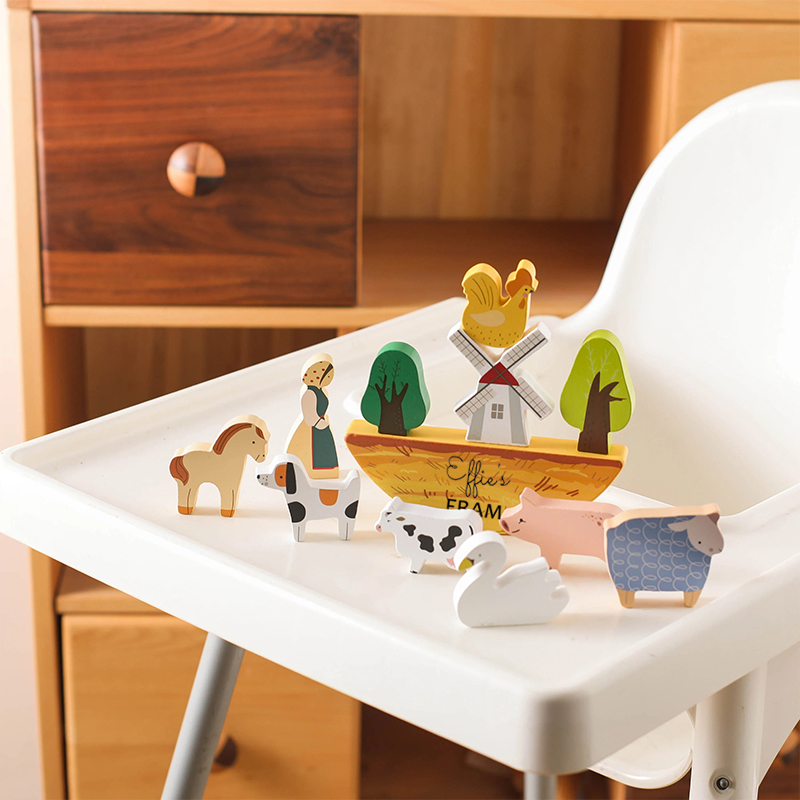 Personalized Wooden Farm Stacking Toy Set for Kids Custom Name, Creative and Educational Play