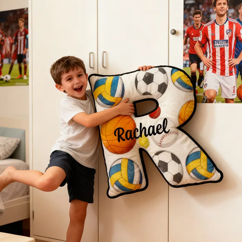 Personalized Sports Letter Pillow for Kids with Custom Name and Sports Design