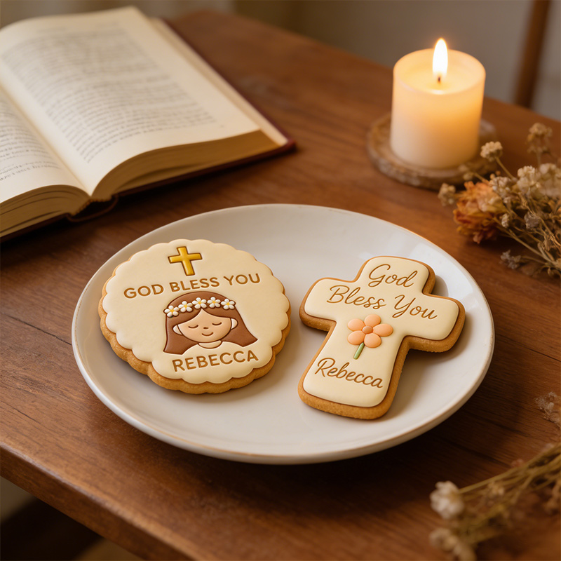 Personalized Christian Cookie Cutter Name Religious Blessing Communion Girl Custom Name Gift for Faith and Baptism