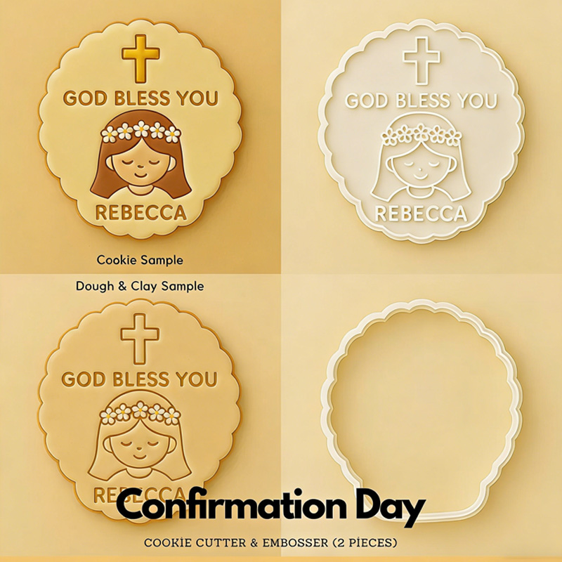 Personalized Christian Cookie Cutter Name Religious Blessing Communion Girl Custom Name Gift for Faith and Baptism