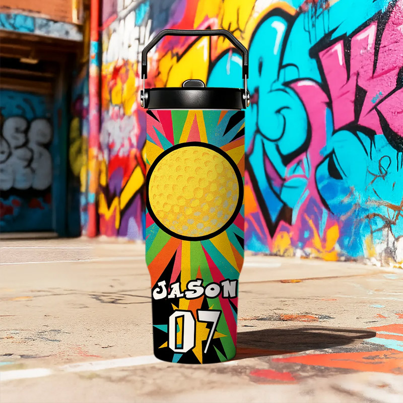 Personalized Sports Water Bottle with Custom Name Number and Colorful Design Perfect for Pickleball Soccer Basketball and Softball Players