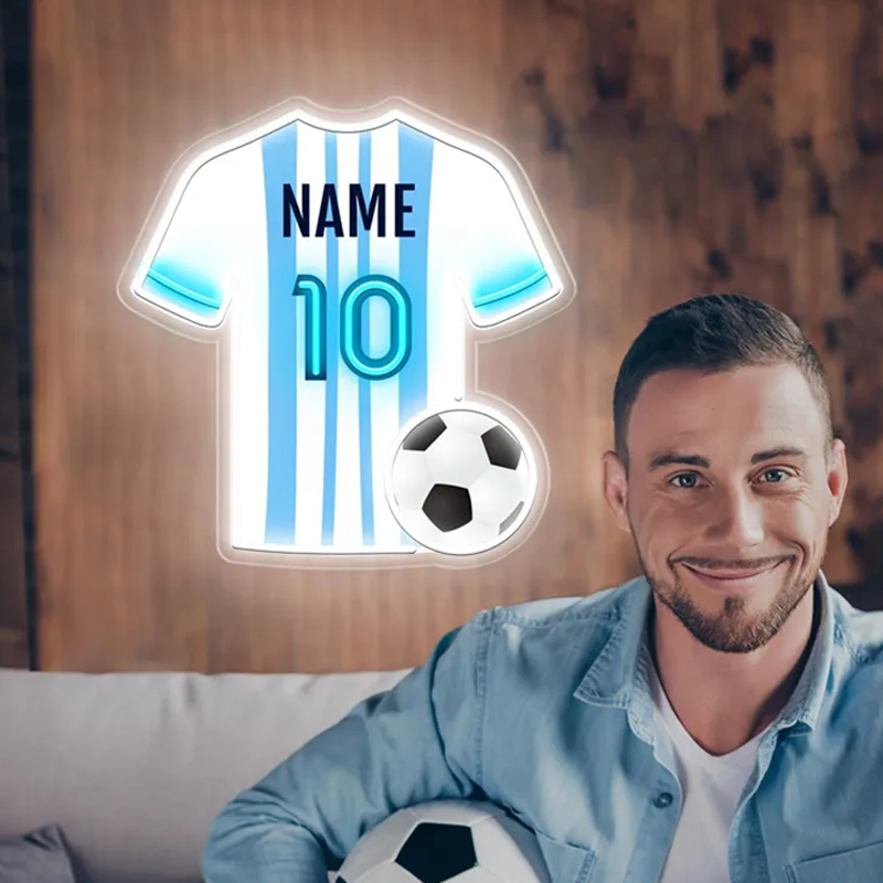 Personalized LED Soccer Jersey Neon Sign with Custom Name and Number for Soccer Enthusiast