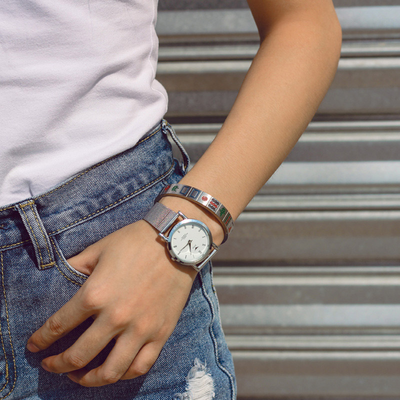 Titanium Steel Mahjong Bracelet Open-Style Bracelet for Mahjong Enthusiasts