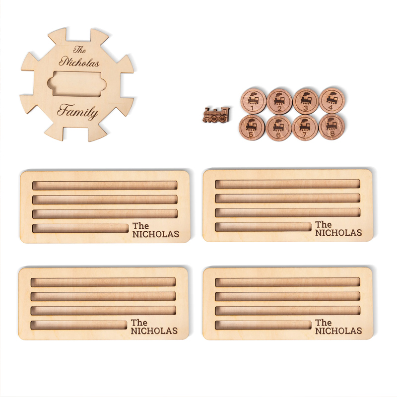 Personalized Wooden Mexican Train Domino Hub & Holder Engraved Basswood Set 11 or 15 Holder Gift for Family