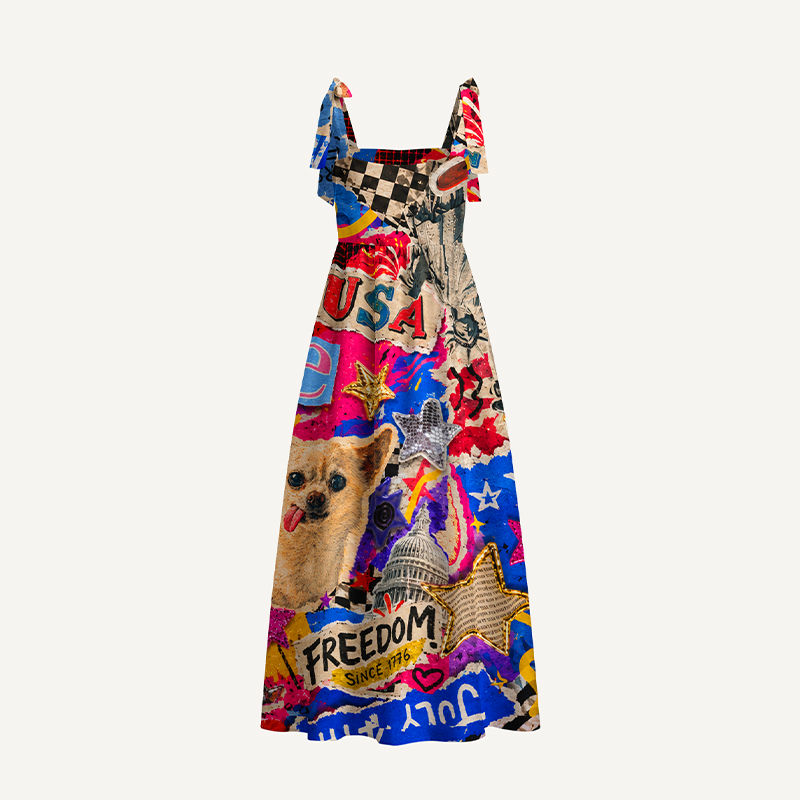 Personalized USA Independence Day Maxi Dress Colorful Graffiti Collage with Custom Photo and Name for USA 250th Anniversary