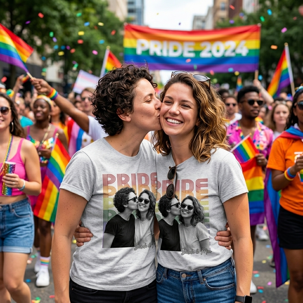 Personalized Pride Couple Shirt with Photo and Name Custom LGBTQ+ Gift Custom Face Graphic Tee LGBTQ Amsterdam World Pride 25th Anniversary Equality Gift