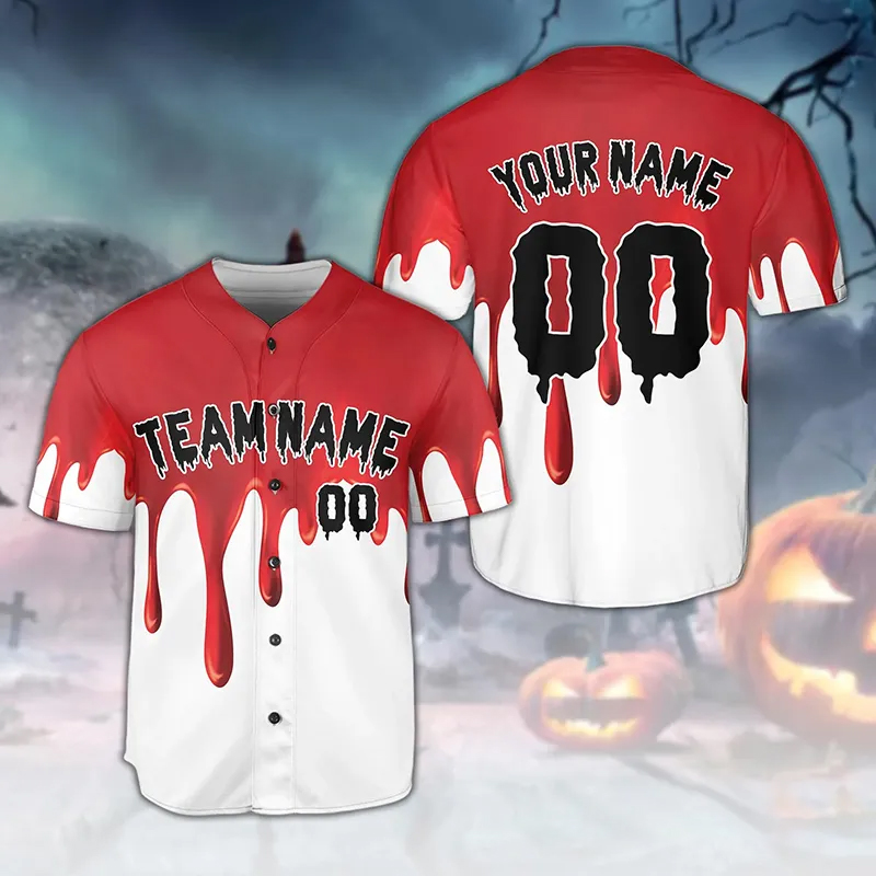 Personalized Halloween Jersey with Dripping Blood and Custom Name