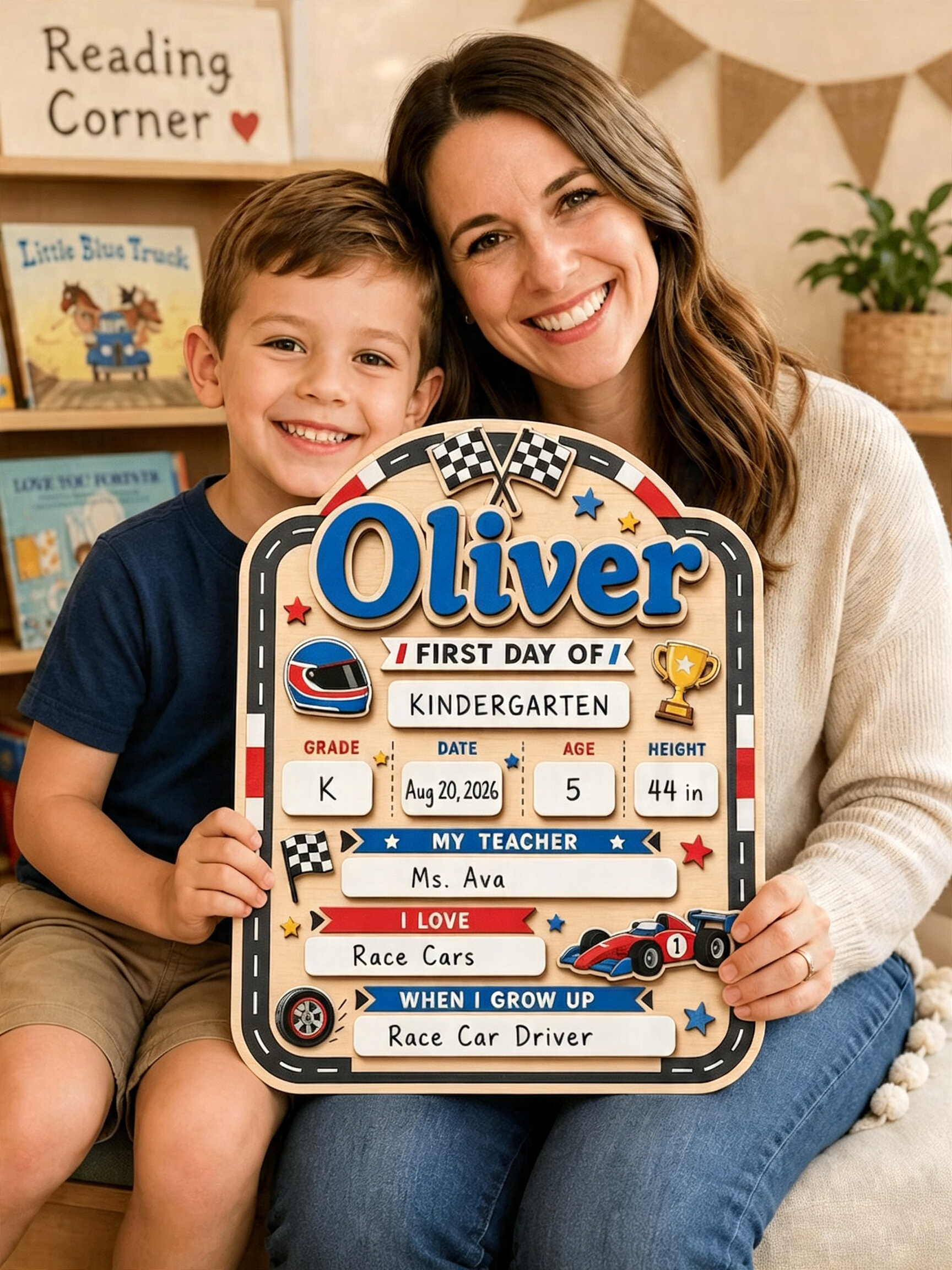 Personalized Welcome Back to School Sign, First Day of School Board, Custom Race Car School Photo Prop