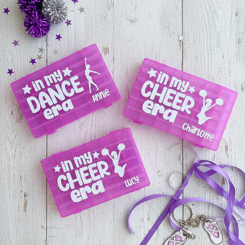 Personalized Dance Gymnastics Cheer Snack Box 3 Sizes Custom Plastic Divided Treat Case Kids Recital Competition Fuel Organizer