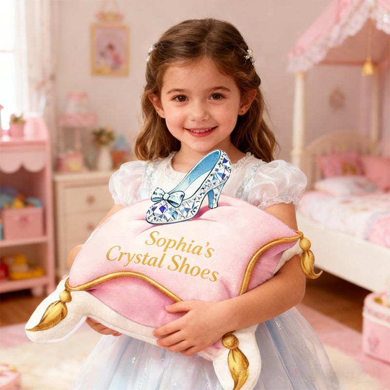 Personalized Crystal Shoe Cushion Custom Name Soft Decorative Gift Fairytale Princess Style Elegant Pink Bedroom Magic Charm Graphic 3D Print Pillow Sale-megacustom