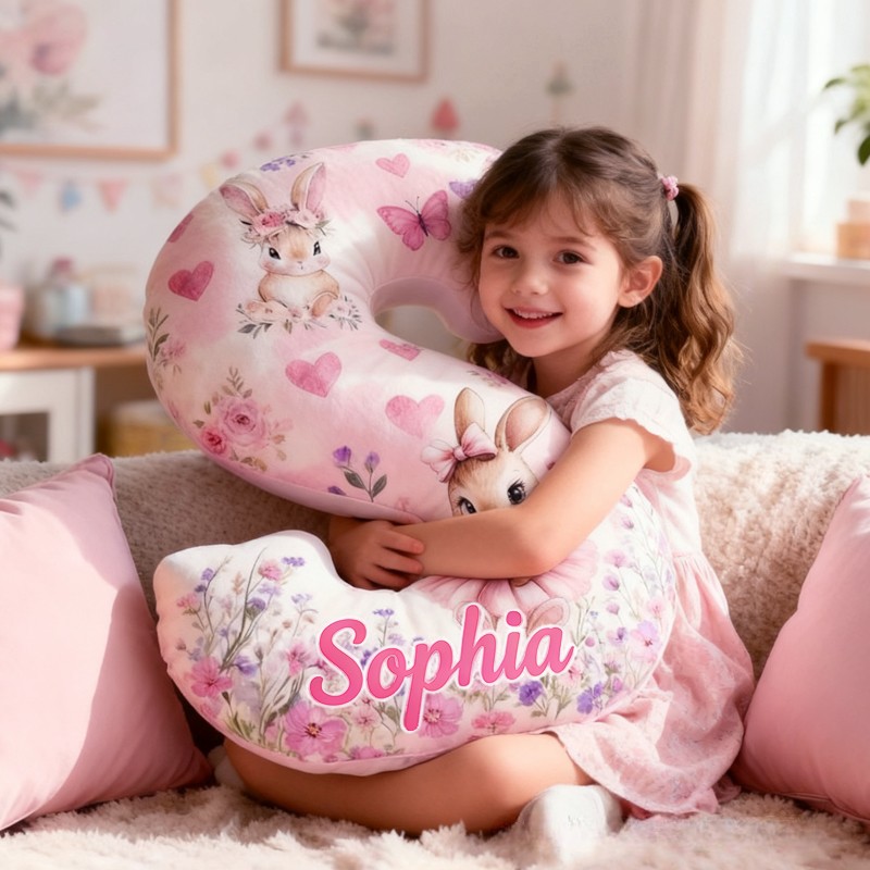 Personalized Rabbit Princess Initials with Name Graphic 3D Print Pillow Christmas Gift for Kids Birthday Gift