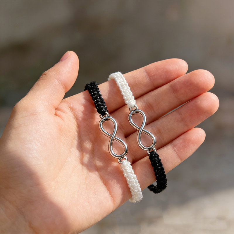 Personalized Infinity Couple Bracelet Braided Cord Symbolic Gift for Partners